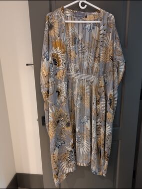 Anthropologie Printed Scarf-Blouse in Gray & Mustard